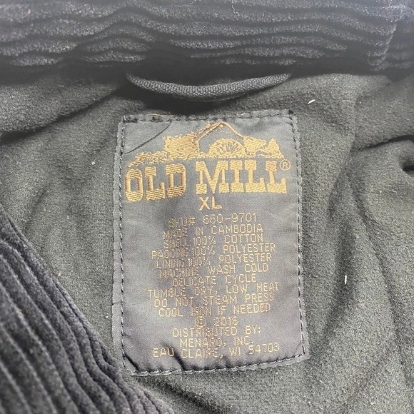 Old Mill Mens Black Insulated Work Jacket Thinsulate Lined Corduroy Collar XL - Picture 3 of 9